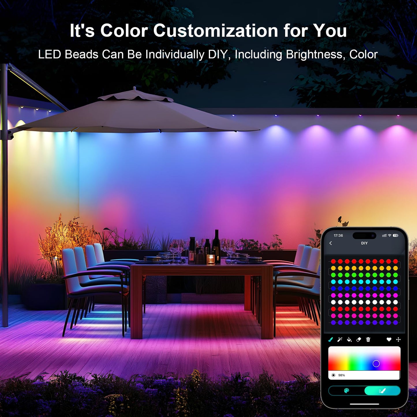 Super RGB Smart RGB+IC Eave Lights, 150FT, IP67 Waterproof, 90LED, White, Model JG-001W-10