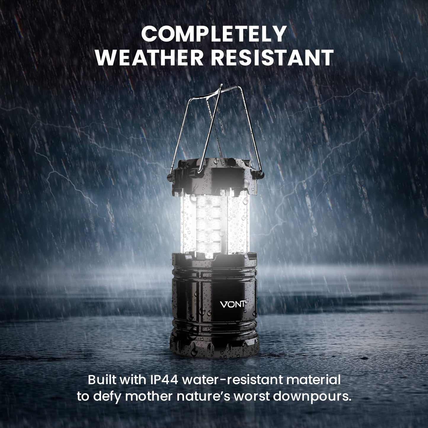 Vont Led Camping Lanterns 2 Pack - Super Bright, Portable, Abs, Black, Model Vnt-Cl02, Ideal For Emergencies And Outages