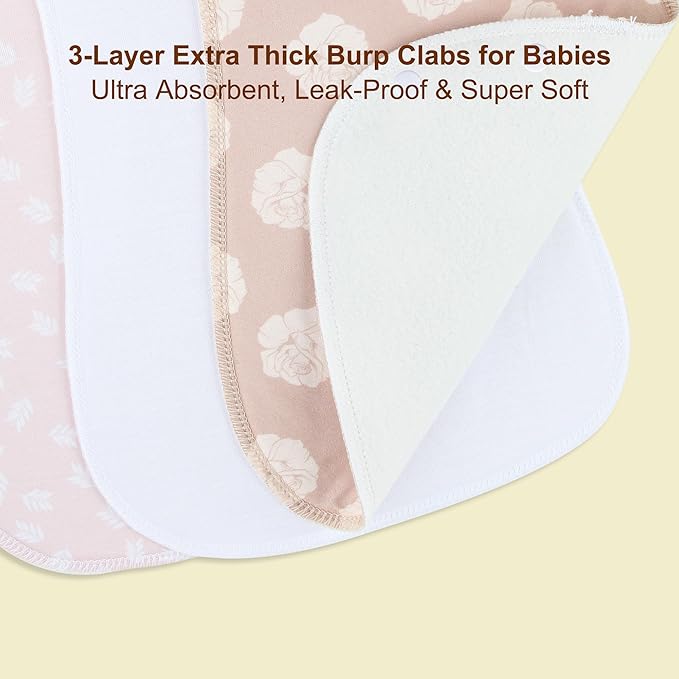 Baby Burp Cloths & Baby Bibs 2-in-1 Design Large Size 3 Layers Thicken Cotton Super Absorbent and Soft Baby Spit Up Burping Rags Baby Burp Cloth Set for Boys and Girls Solid 12 Pack
