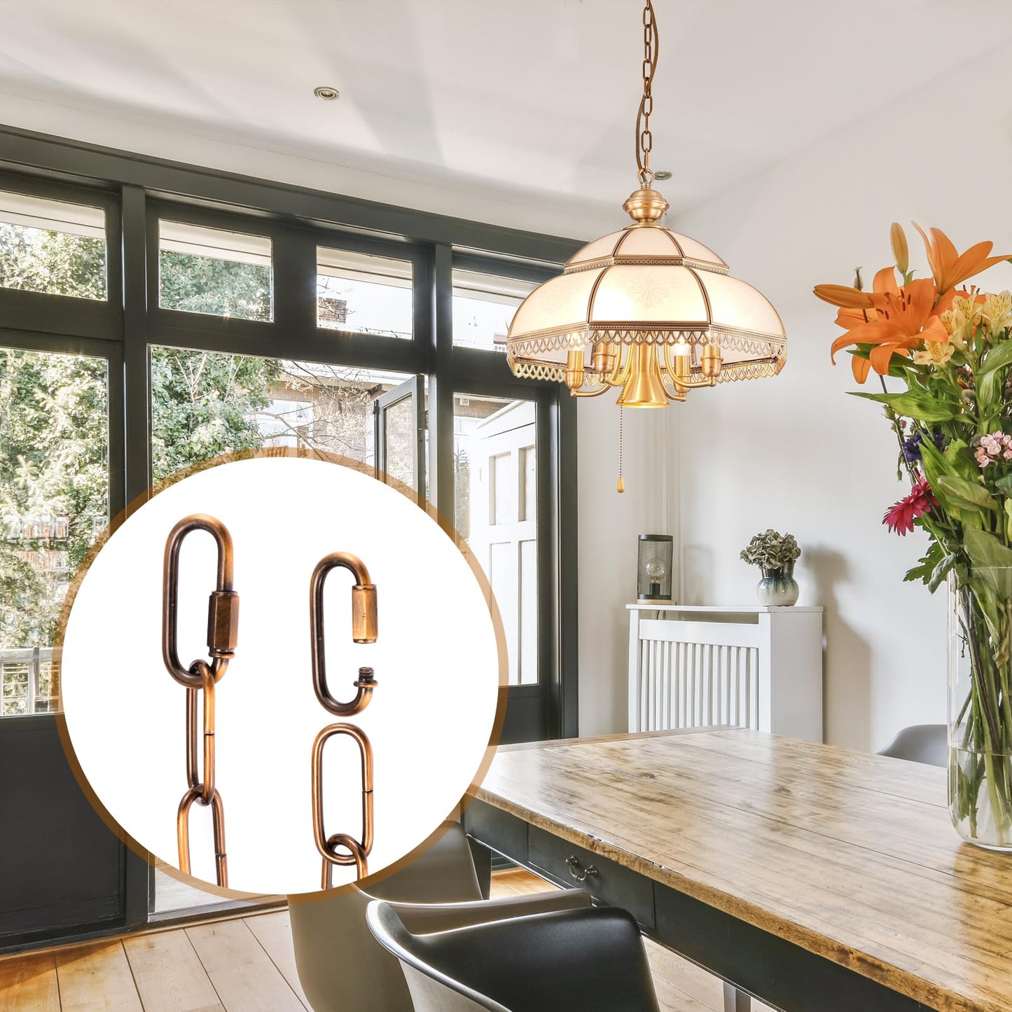Canomo 12 Feet Pendant Light Fixture Chain Adjustable Lighting Hanging Chain With Connection Locks For Chandelier  Plants Supports To 50Lb  Gold Bronze