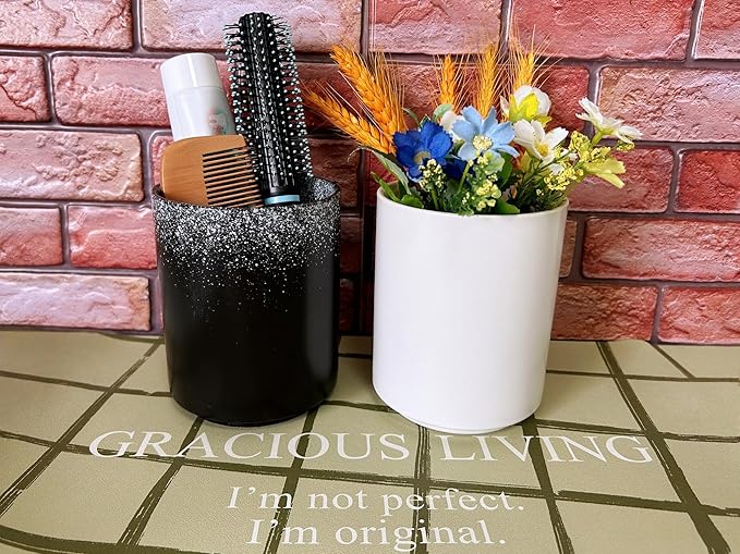 Short Kitchen Utensil Holder for Kitchen Counter Cooking Utensil Holder for Countertop Spatula Holder Small Utensil Crock Cutlery Holder Silverware Caddy Flower Vase (Snow Night)