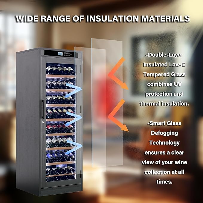 102 Bottles Grape Wine Refrigerator, Freestanding/Built-in Wine Fridge, LED Touch Screen, Intelligent Temperature-Controlled, 10.6 cu.ft. Multi-Tiered Cabinet 9 Removable Shelves, Black