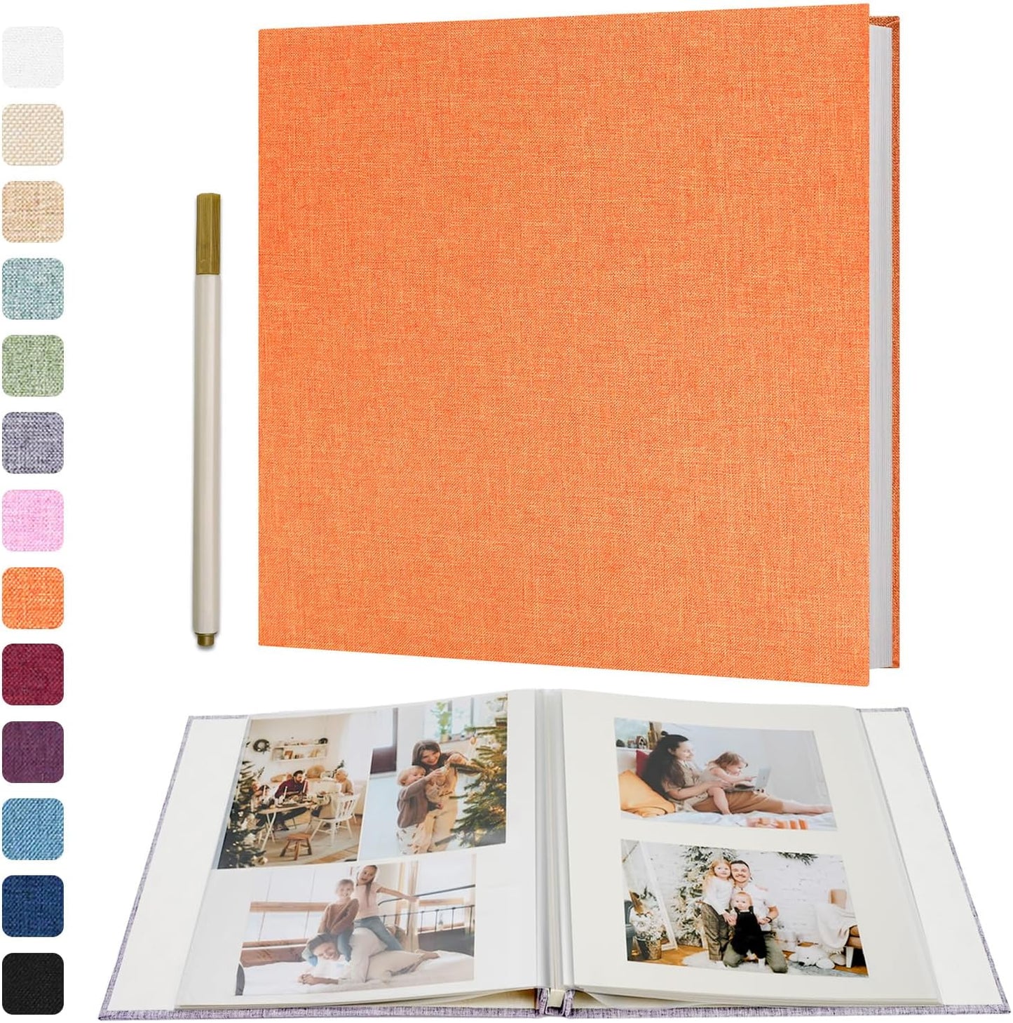 Vienrose Large Photo Album Self Adhesive for 4x6 8x10 10x12 Pictures Scrapbook Album DIY Scrap Book 40 Sticky Pages with A Metallic Pen 13"x12.6"40 Pages Orange