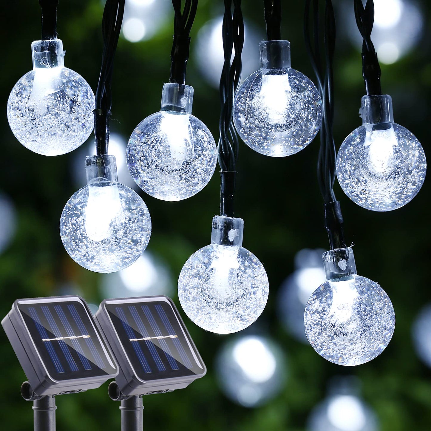 LYHOPE Solar String Lights, 71ft, 120 LEDs, Waterproof, 8 Modes, White, Outdoor Patio Garden Gazebo Decorations