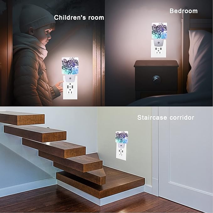 Octopus Night Light,Crystal Design Element Night Lights Plug into Wall Dusk to Dawn Sensor Led Lamp for Women Men,Led Lights for Stairway/Hallway/Bedroom