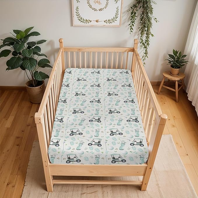 Golf Baby Crib Sheets for Boy Girl 28"x52" Sports Golfing Soft Stretchy Fitted Crib Mattress Cover Golf Lovers Gift Nursery Baby Sheet for Standard Crib and Toddler Bed Mattress Green
