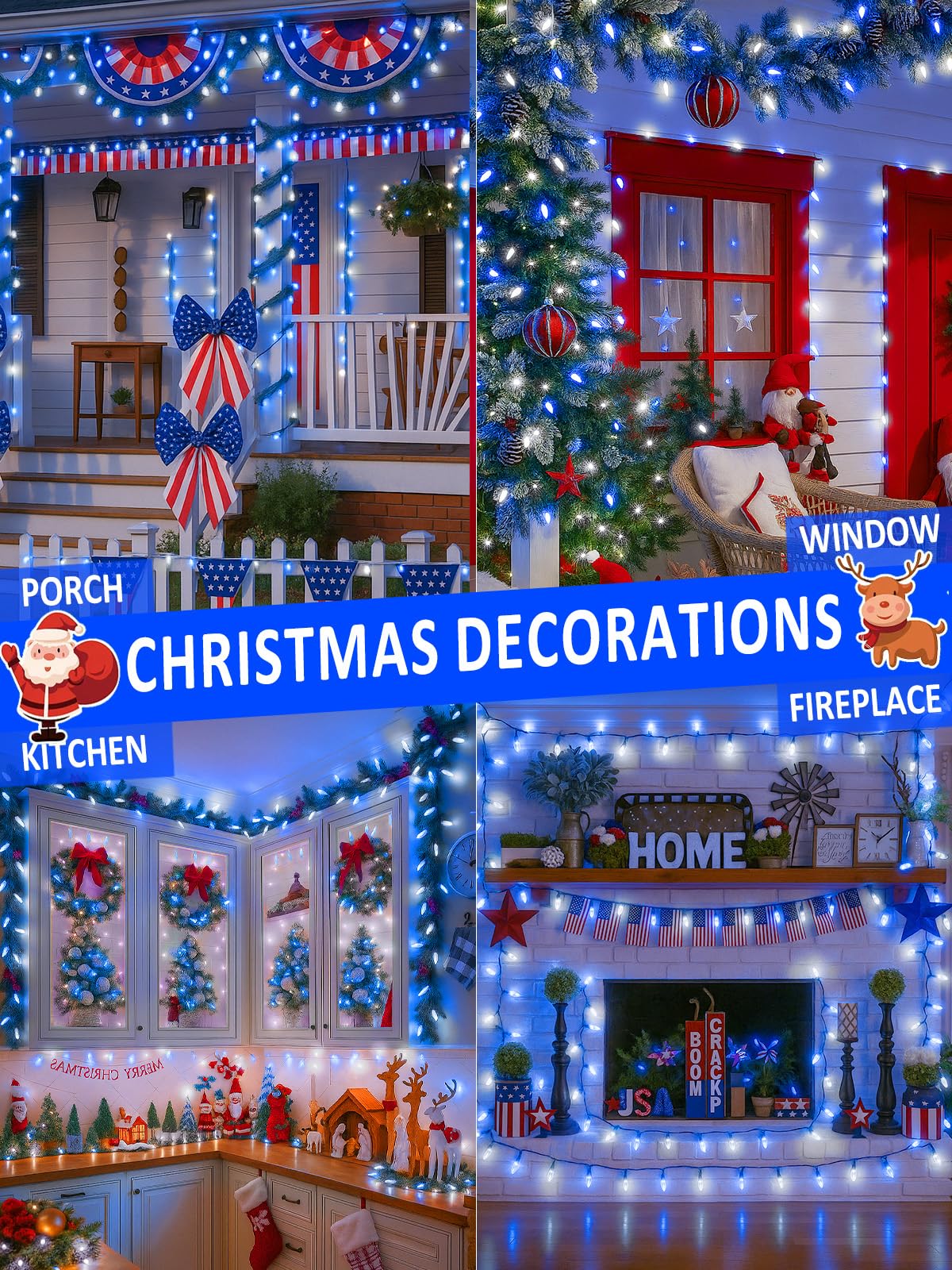 Upgraded 250 Led C6 Connectable Christmas String Lights Blue And White  82Ft Waterproof Christmas Twinkle Light Outdoor  Plug In Fairy Light Indoor With 13 Modes & Timer For Christmas Tree Decorations