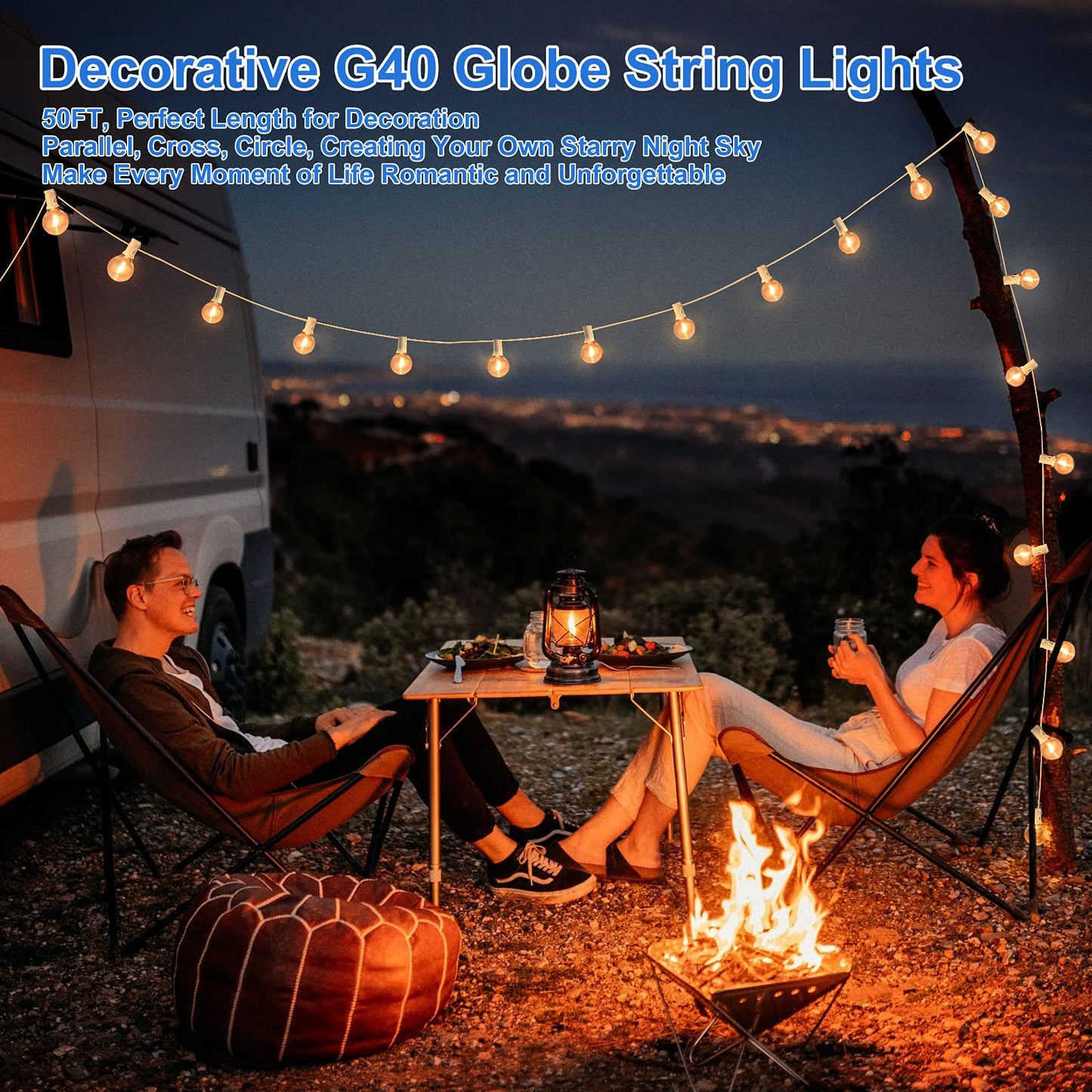 Bosceos G40 LED Globe String Lights - 25FT Dimmable, Shatterproof, Waterproof, White Wire, Model GYPC-O12LAU