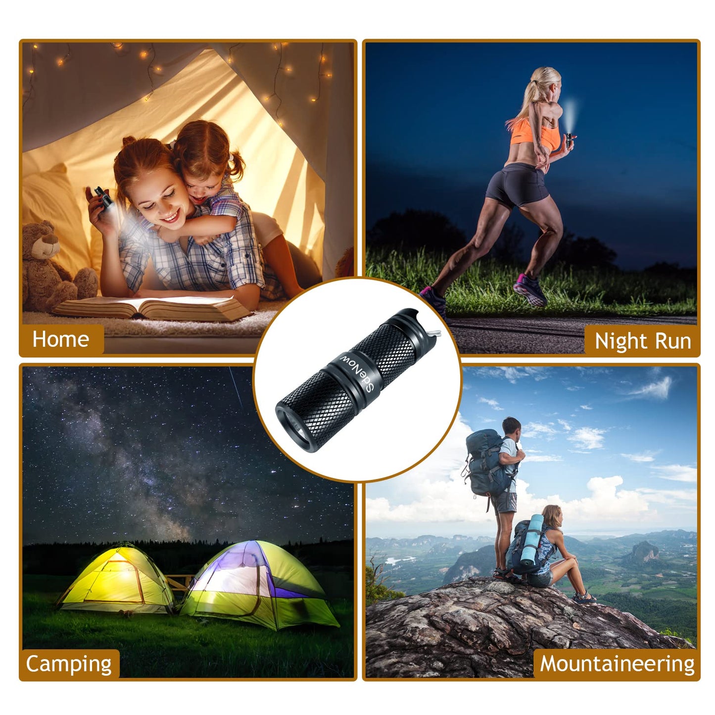 Sdenow Mini Flashlight Keychain, 200 Lumens, Metal, Black, Model Mn02, Micro Usb Rechargeable Edc Torch
