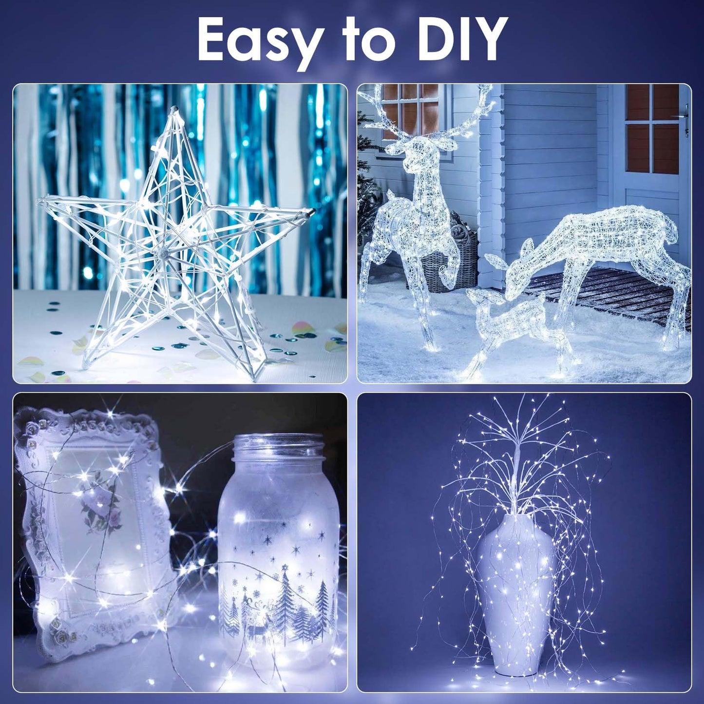 EXF 4-Pack Fairy Lights, 50 LED, Waterproof, Battery Operated with Timer, 16FT, Cool White, Model YHY-BO50LED