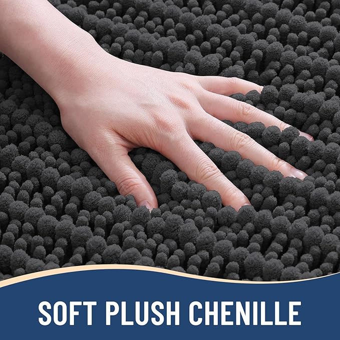 Arotive Luxury Chenille Bathroom Rug Mat, Extra Soft Thick Absorbent Shaggy Bath Rugs, Non-Slip Machine Wash Dry, Plush Bath Mats for Bathroom, Shower and Tub, 40x32, Dark Grey