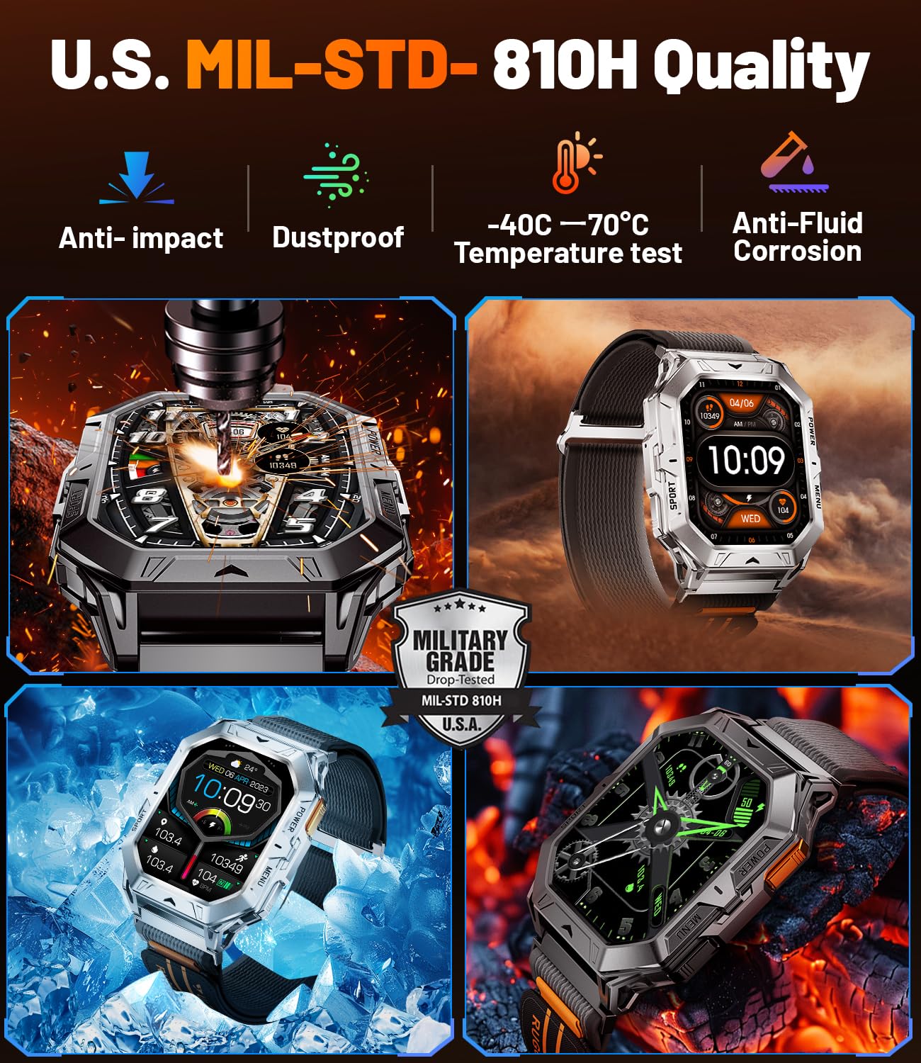 LIGE Smart Watch with 1000 mAh Battery, 2.13" AMOLED Full Touch Screen Military Smart Watches for Men with Make/Answer Call/110 Sports Modes/5ATM Waterproof Watch/Sleep Monitor, iOS Android