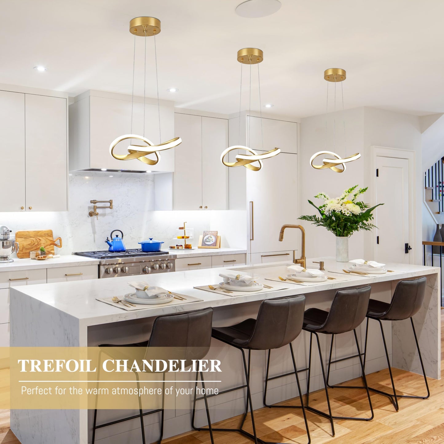 Mccokaige Modern Led Chandelier Contemporary Pendant Lighting Ring Light Fixture Gold With 4500K And 59In Height Adjustable Hanging Lamp For Kitchen Island Hallway Foyer Closet Corridor