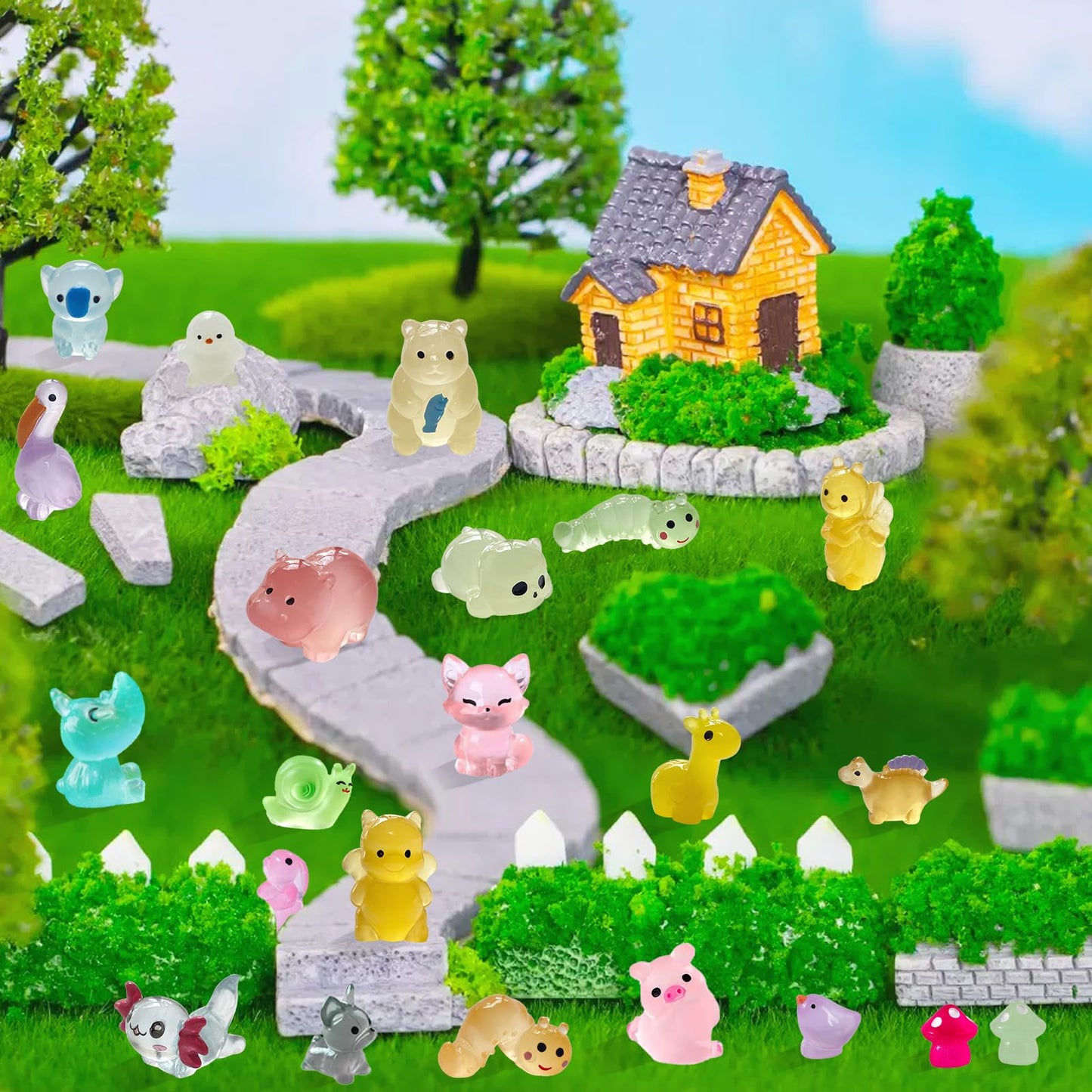 Allgemdiy Luminous Mini Resin Animals 100 Pcs Glow In The Dark Resin Animals 100 Styles Miniature Fairy Garden Mini Figurines Charms For Accessories Landscape Outdoor