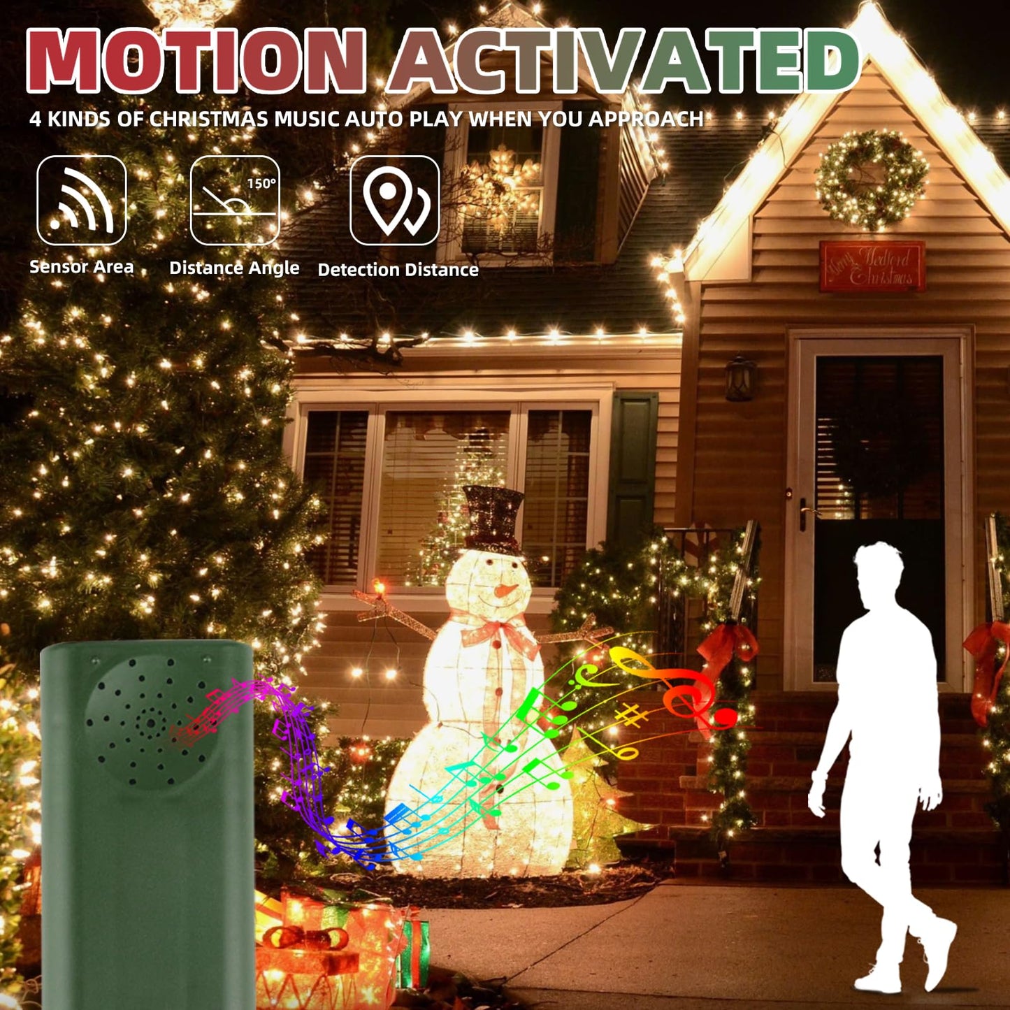 Green Convenience 33ft 100 LED String Lights, Waterproof Music Warm White, Motion Sensor, 6 Modes for Indoor Outdoor Decor