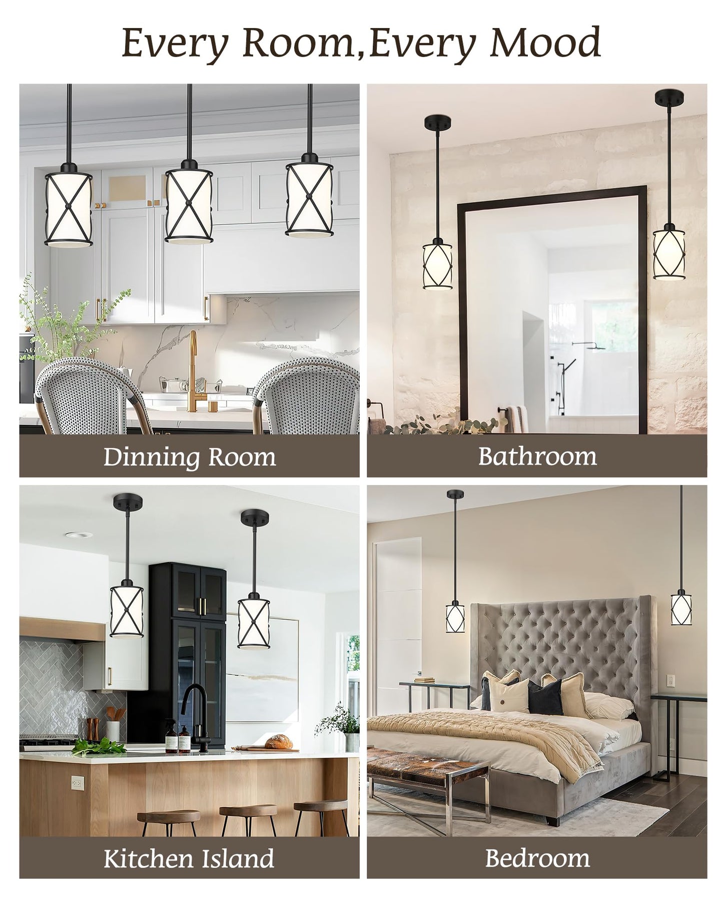 Osimir Pendant Lights Kitchen Island 3 Pack  Black Kitchen Pendant Lighting Over Island With Milk Glass And Rods  Modern Mini Hanging Light For Sink Dining Room  Ch9176Bkw-3Pk