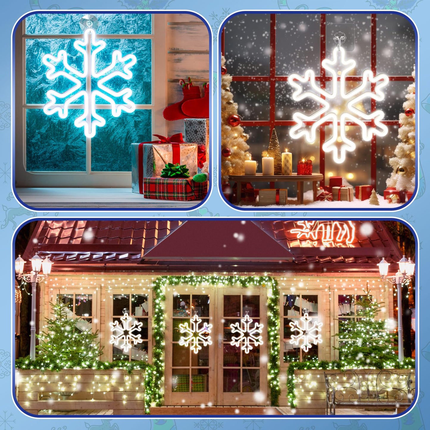 Vihose 4 Pcs Large Christmas Window Snowflake Lights 12 Inches Battery Powered Led Neon Hanging Lights Snowflake Shaped Sign Decorations For Xmas Tree Holiday Wall Porch Indoor Outdoor Decor