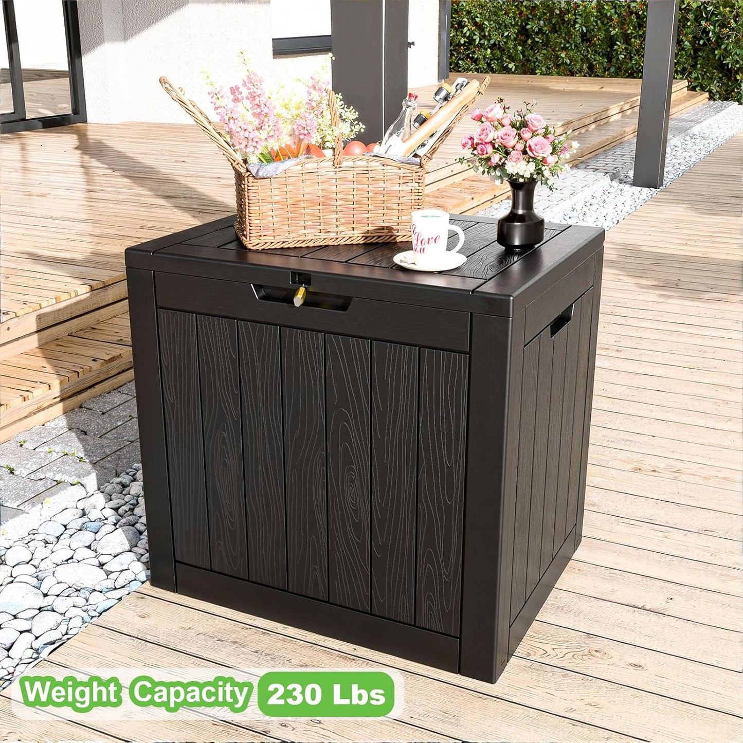 31 Gallon Waterproof Outdoor Storage Box,Resin Deck Box,Lockable Outside Storage Box Container for Patio Furniure,Garden (31 Gallon Black)