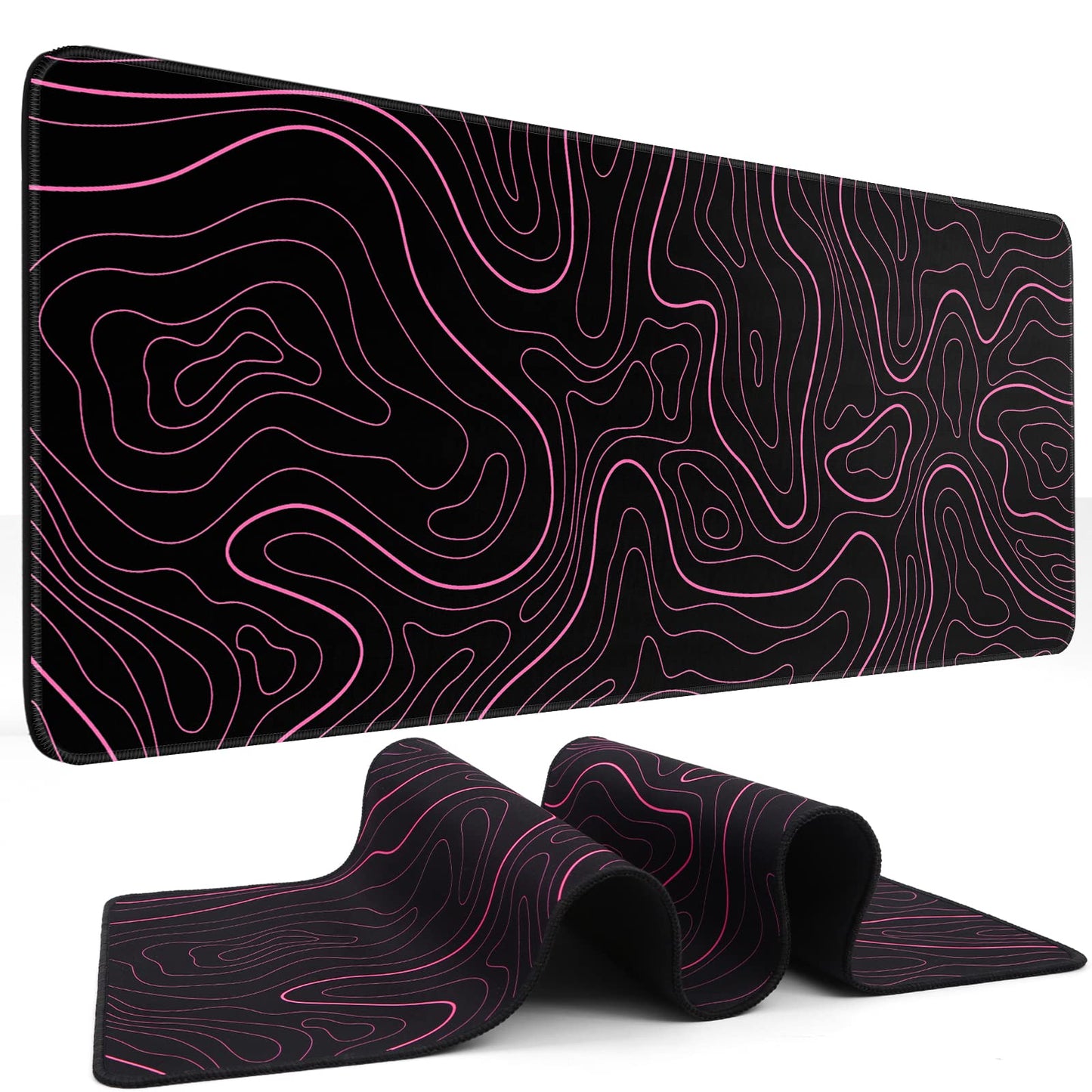 DIGSOM Mouse Pad Gaming Mousepad 31.5 x 11.8 in Large Mouse Pad for Keyboard and Mouse with Anti-Slip Rubber Base, Keyboard Pad XL Mouse Mat for Home and Office(Black with Red Topographic Line)