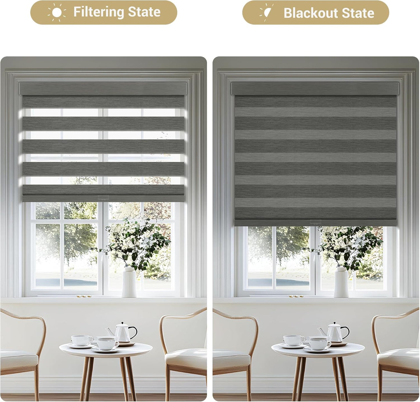 Cordless Zebra Blinds for Windows, Blackout Interior Blinds,Easy to Install,UV Protection,for Offices and Home,Custom Roller Shades, Mousse Grey,55" W x 56" H