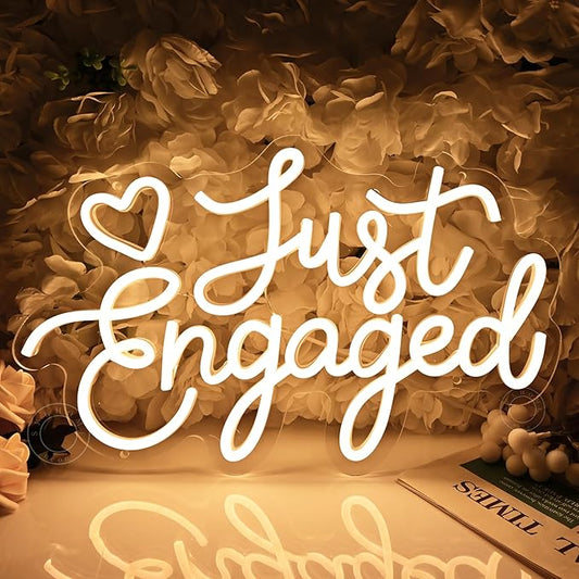 SYLHOME Just Engaged Led Neon Light Sign Heart Wall Decor Sign Wedding Proposal Married Party Bridal Shower Engagement Bac...