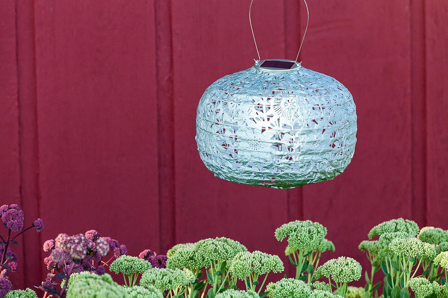 Allsop Soji Stella - Floral Punch - Square Sunflower - 11" Outdoor Solar Lantern - Sage