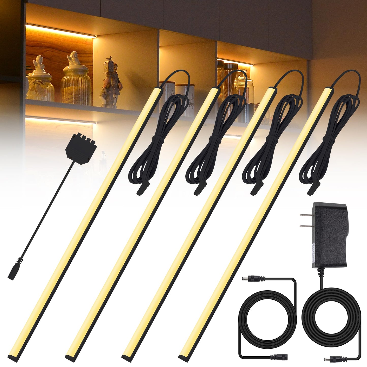 JUSJUBR Black Display Shelf Lighting, 4 Pack x12 Inch Display Lights for Display Case, LED Display Lights with Memory Function,