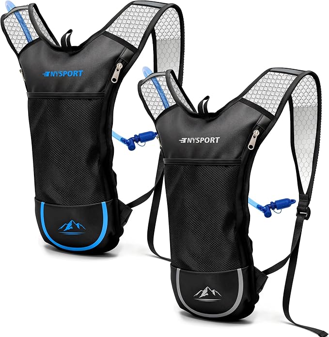 2 Pack Hydration Backpack Pack with 2L Hydration Bladder, TNYSPORT Lightweight Breathable Water Backpack with 3 Layer Pock...
