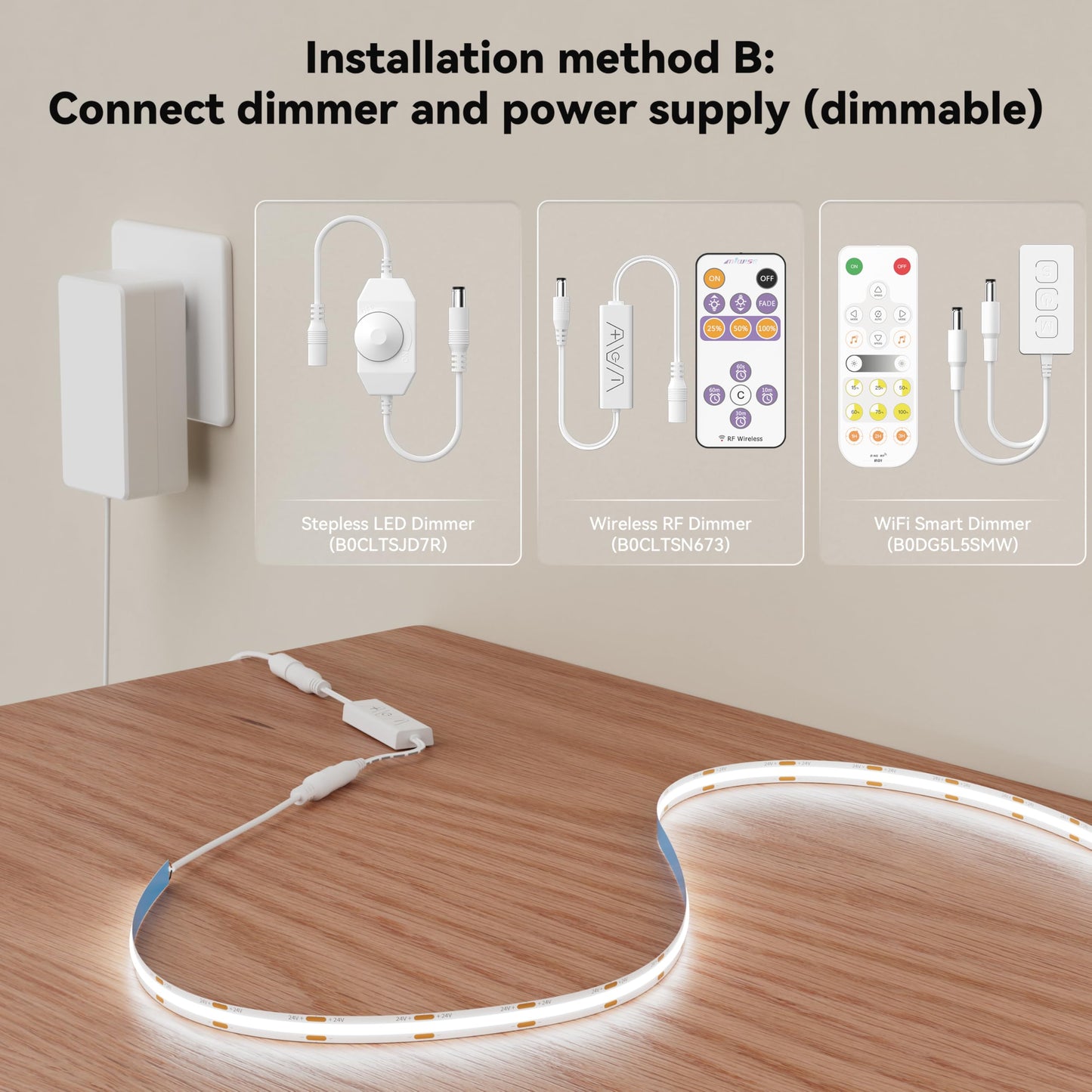 Miwise Cob Led Strip 20Ft/6.1M Cri 90+ Daylight White 6000K High Lumen Super Bright Flexible Dc24V Led Tape Light For Cabinet Home Office Diy Lighting Projects(Adapter & Controller Not Included)