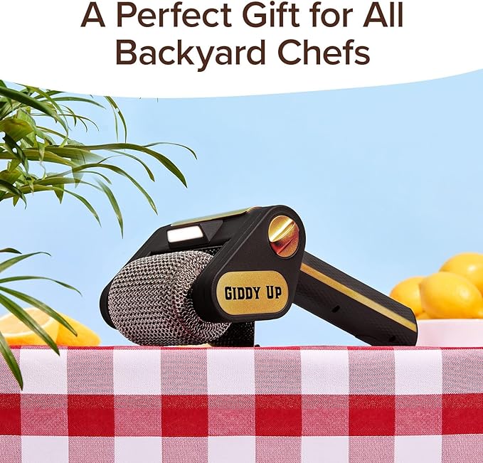 Horsepower Giddy Up GOLD Bristle-Free Spinning Grill Brush w/LED & Longer Run Time, Cordless/Rechargeable, 304 Stainless Steel Power Roller Blasts Away Burnt-On Food, No Bristles No Preheating 350 RPM