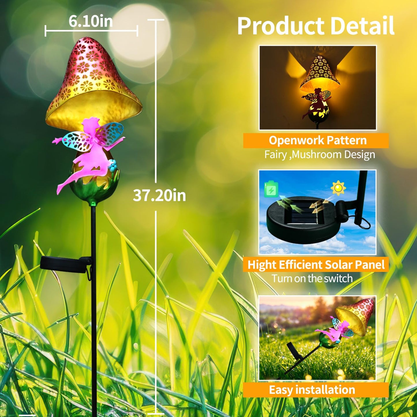 ZKLiLi Solar Mushroom Fairy Lights, Warm LED Garden Decorations, 14.5x14.5x20.5 cm, Colourful, Model ZKLILI-01