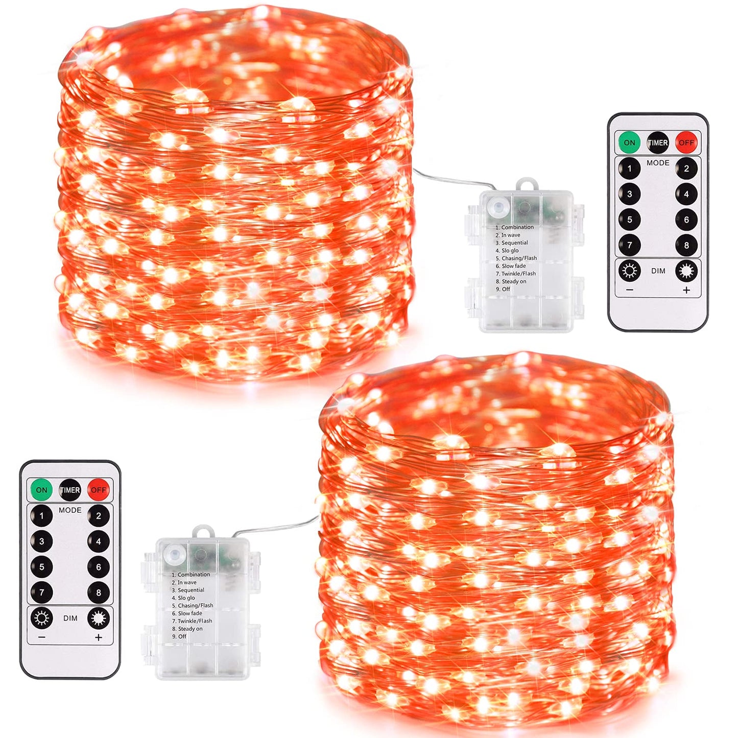 JMEXSUSS Halloween Fairy Lights, 400 LED, 132ft Orange Twinkle String Lights, Battery Operated, 8 Modes, 2 Pack