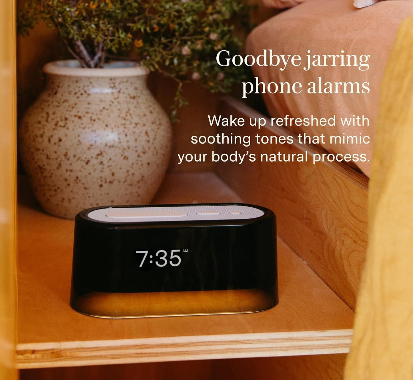 Loftie Alarm Clock with Sound Machine – Smart Alarm Clock with Light, White Noise, Bluetooth Speaker, Night Light Sound Machine, 100+ Sounds, Blackout Mode, No WiFi Mode, Optional Subscription - White