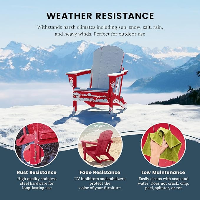 Westin Outdoors Laguna WO Home Furniture Adirondack Chair 2 PCS Set Outdoor Folding Patio Chair for Bon Fire Pit Garden Lawn Backyard Lounging Relaxing (Red)