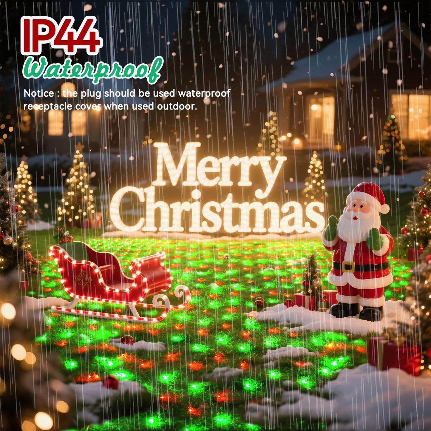 Lithome 14.8Ft X 5Ft Christmas Net Lights Outdoor  300 Led Red Green Bush Lights With 8 Modes  Connectable Waterproof Net Mesh Light Dark Green Wire For Bushes Shrubs Outdoor Christmas Holiday Decor
