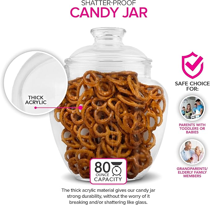 Modern Innovations 80-Ounce Candy & Cookie Jar with Lid, Premium Acrylic Clear Apothecary Jar, Wedding & Home Décor Centerpiece, Cookie, Candy, Decorative Kitchen Storage Jar, Bathroom Organization