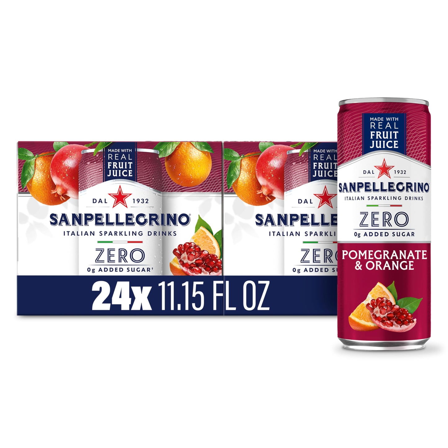 Sanpellegrino Zero Grams Added Sugar Italian Sparkling Drinks Pomegranate Orange, Sparkling Pomegranate Orange Beverage 24 Pack