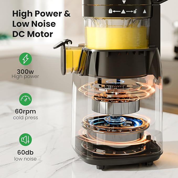 Kismile Cold Press Juicer Machine, 5.4" Wide Chute Slow Masticating Juicer with Touch Control, High Juice Yield Cold Pressed Juicer for Fruits & Vegetables with 1.2L Pulp Bin & 1L Juice Cup