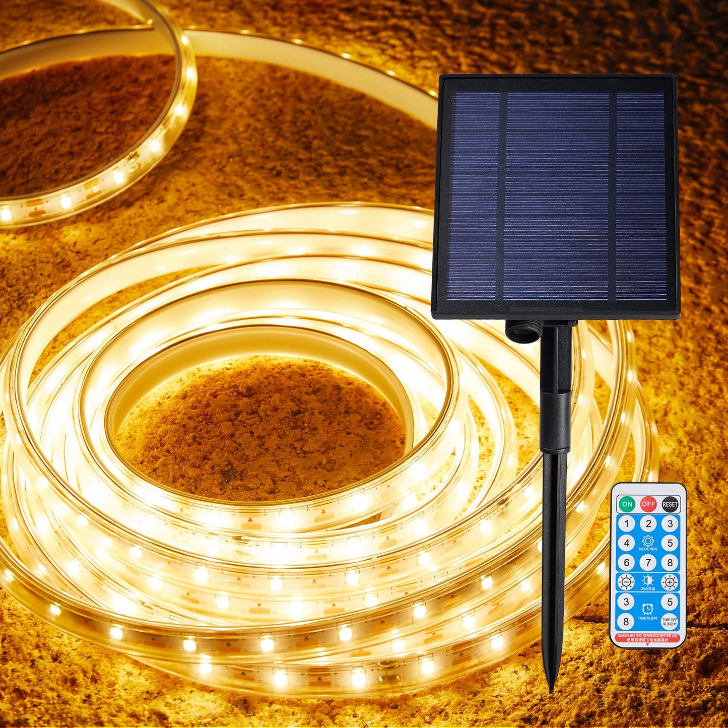 Luhlee Solar Led Strip Lights Outdoor Brighter 600 Led 32.8Ft Solar String Lights Outdoor With Remote 8 Lighting Modes Auto On/Off Rope Lights For Outside Deck Steps Christmas Decor Lighting