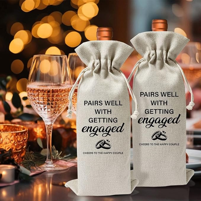 EUFJDKSL Engagement Wine Gift Bag For Getting Married, Engaged Gift For Bride And Groom Couples Her Him, Wedding Or Engagement Party Decorations, Reusable Wine Bag, Paris Well With Getting Engaged