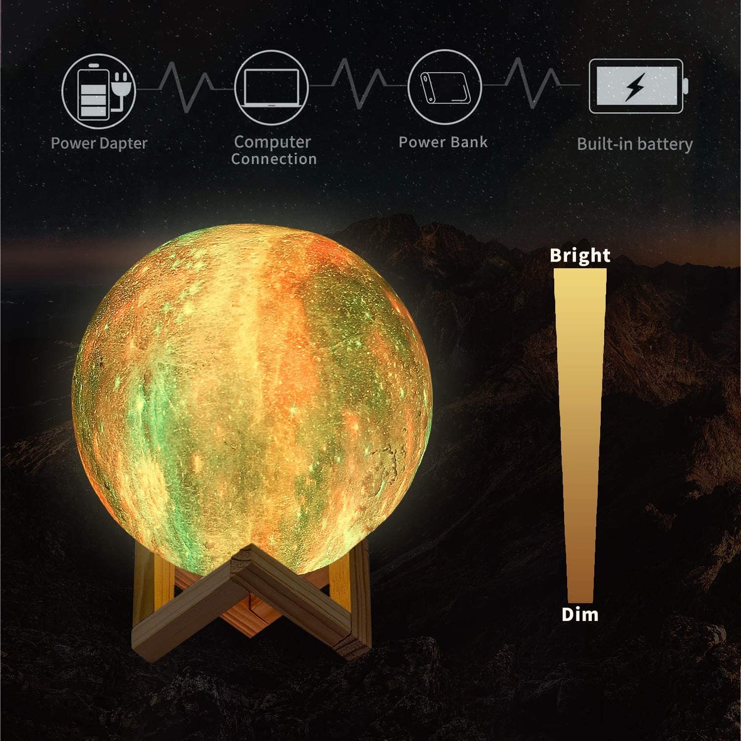 LOGROTATE Moon Lamp - 3D Printing LED Night Light, 16 Colors, USB Rechargeable, 5.98 Inch, Multicolor, Model SML-2020