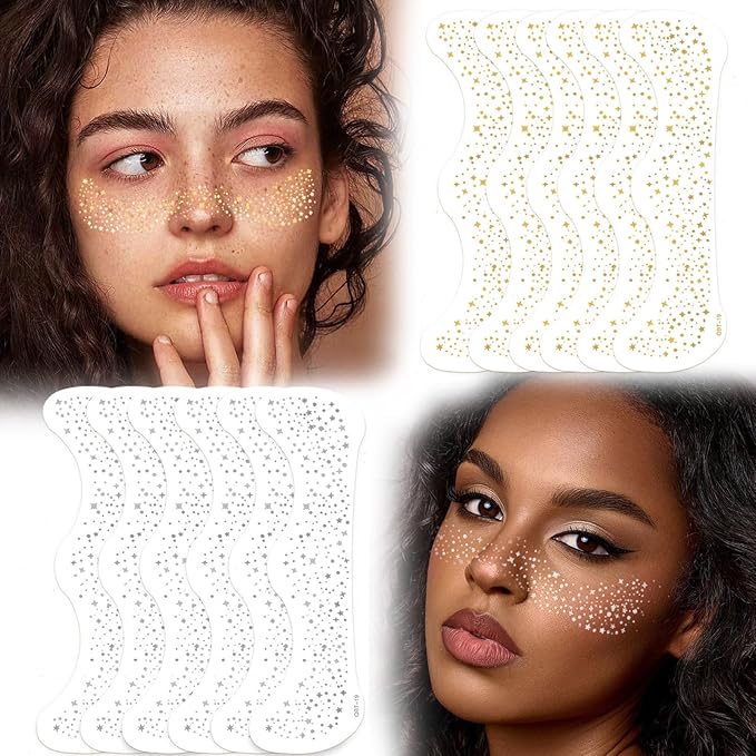 Obfuscate Glitter Freckles Face Tattoo, Makeup Patch-Waterproof Faux FrecklesFace Glitter Speckles Patches Cute Glitter Ma...