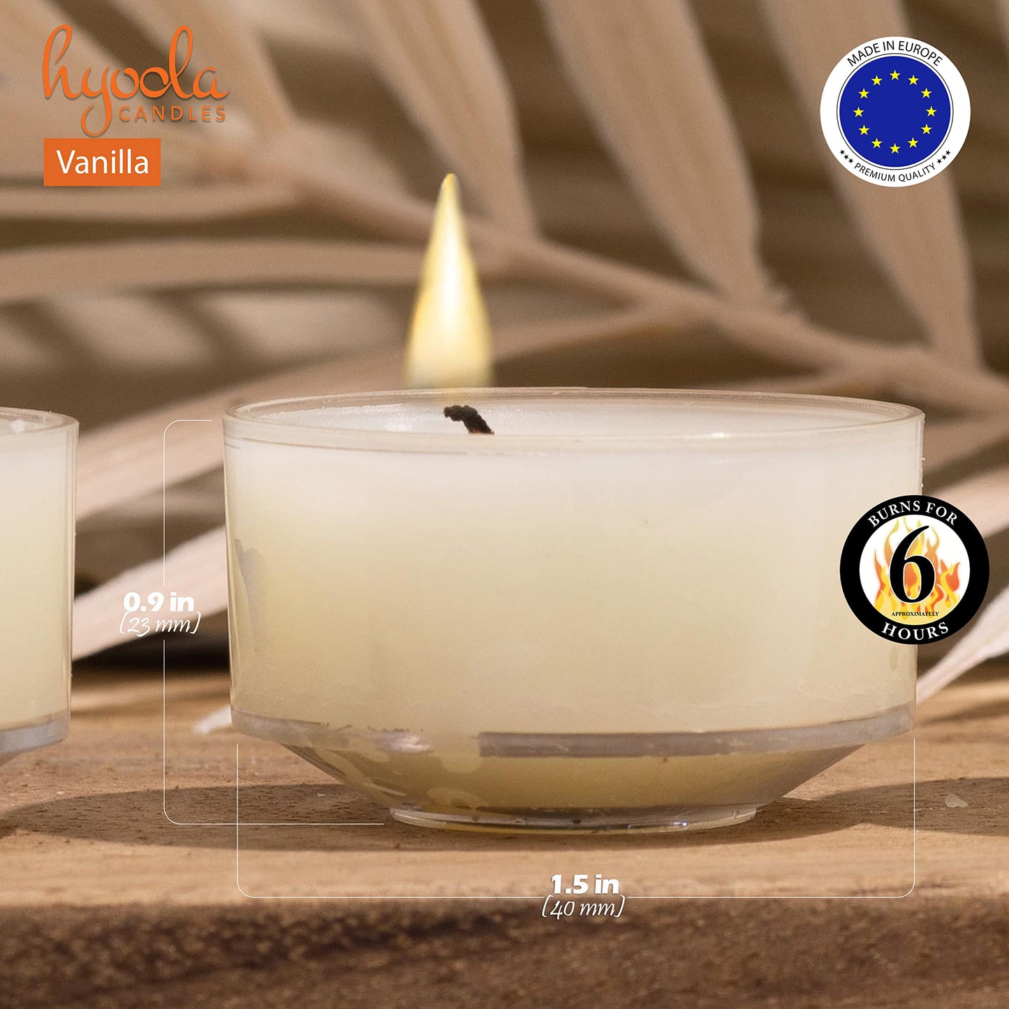 Hyoola Scented Tealight Candles - Vanilla Cream - 6 Hour Burn Time - 15 Pack - Model H10201 - Clear Cup