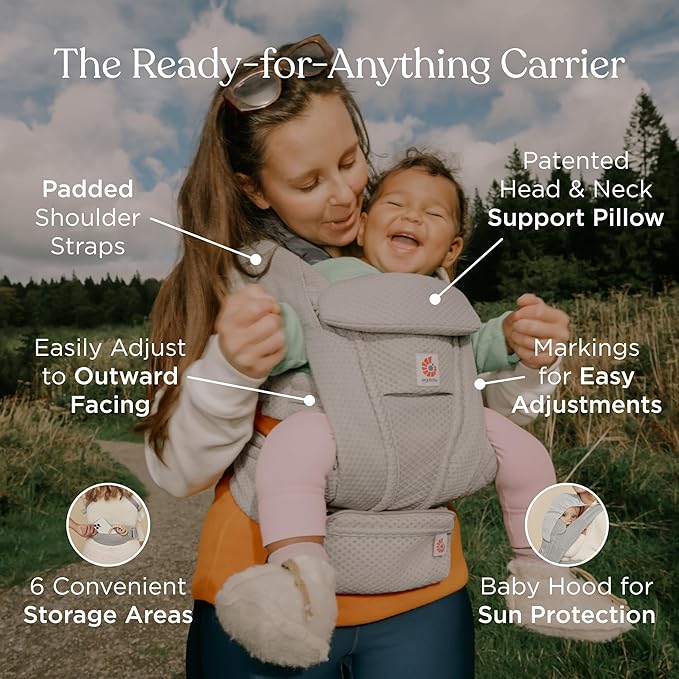 Ergobaby Omni Deluxe Baby Carrier Newborn to Toddler - Breathable Baby Carriers for Summer - All-Position Carrier with Enhanced Lumbar Support & Airflow (7-45 Pounds), Mesh, Serene Blue