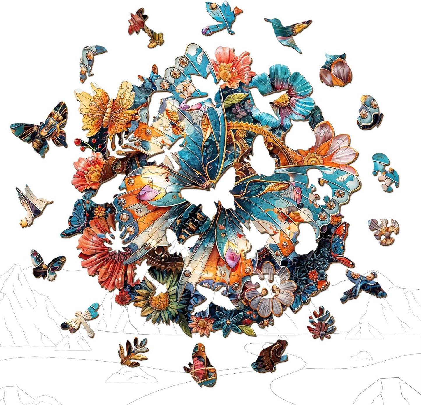 Wooden Puzzles for Adults - Mechanical Butterfly Wood Puzzles Adult - Unique Animal Shape Wooden Jigsaw Puzzles for Adults - Birthday Gifts for Puzzle Lovers, Family (13.3 * 13.3in)