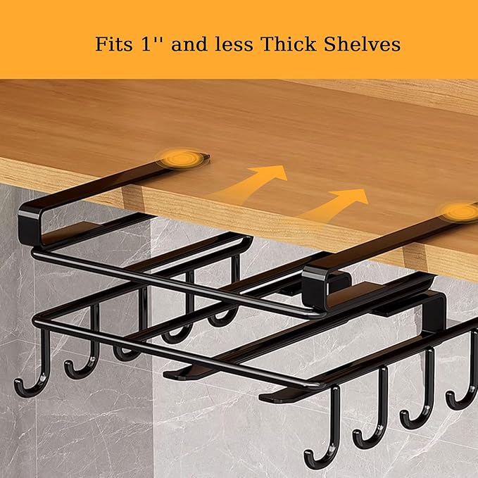 Mug Holder Under Cabinet,Under Cabinet Hooks for Mugs,Paper Towel Holder for Cabinet,Chopping Board Organizer for Kitchen(Black)