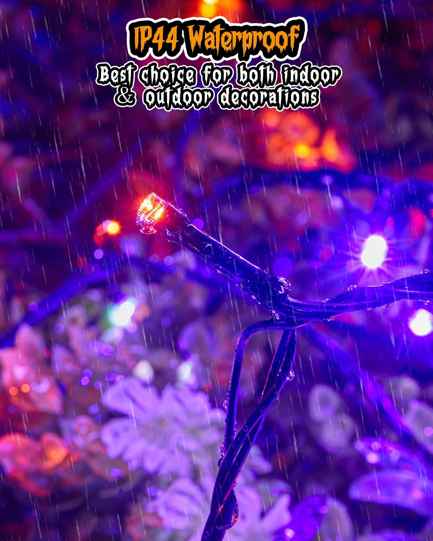 Minetom Halloween String Lights, 200 LED, 66FT, Purple & Orange, 8 Modes, Plastic, Model AED09-02900200GQIP44