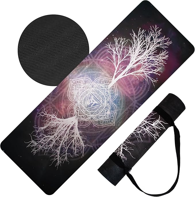 𝑯𝑰𝑮𝑯𝑻𝑶𝑷 Yoga Mat with Strap - Tree of Life/Root Chakra Design Premium Non Slip 6mm Thick for Women Men 72"x24" Yog...