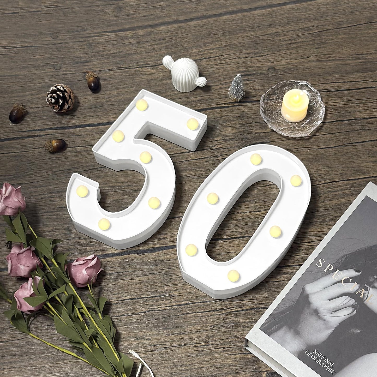 8.7In 50Th Birthday Decorations Gifts For Her Him  Light Up Numbers Decorative Sign For 50Th Birthday Wedding Work Anniversary Backdrop Table Wall Decor(White)