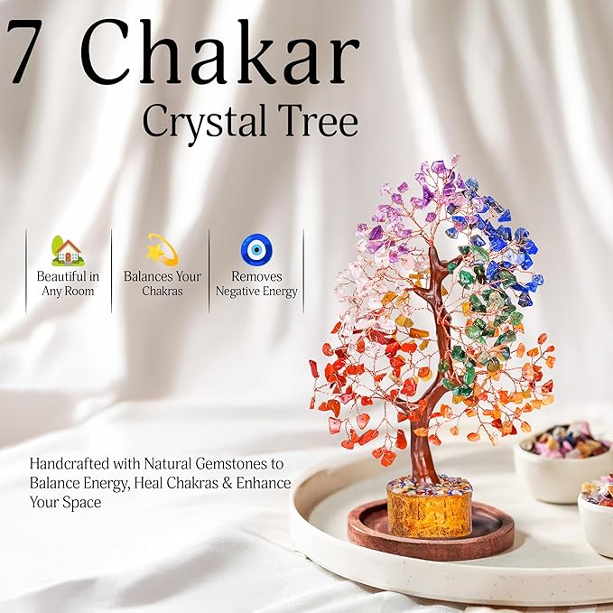 YATSKIA Seven Chakra Crystal Tree, Gemstone Tree of Life, Birthday Gifts for Women, Home Office Decor, Feng Shui Decor, Crystal Gifts